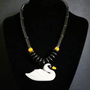 RARE 1980s Ruby Z by Candace Loheed Ceramic Swan Necklace Era: Late 1980s